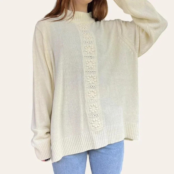 Vintage 90s/2000s cream chenille sweater XL - Picture 3 of 5